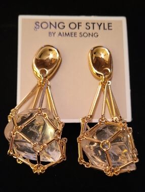 Song of Style Gold Drop Earrings with Clear Crystal Cage